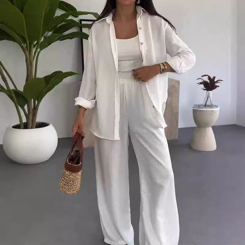 Solid Color Loose Top with Wide Leg Pants Two-piece Set