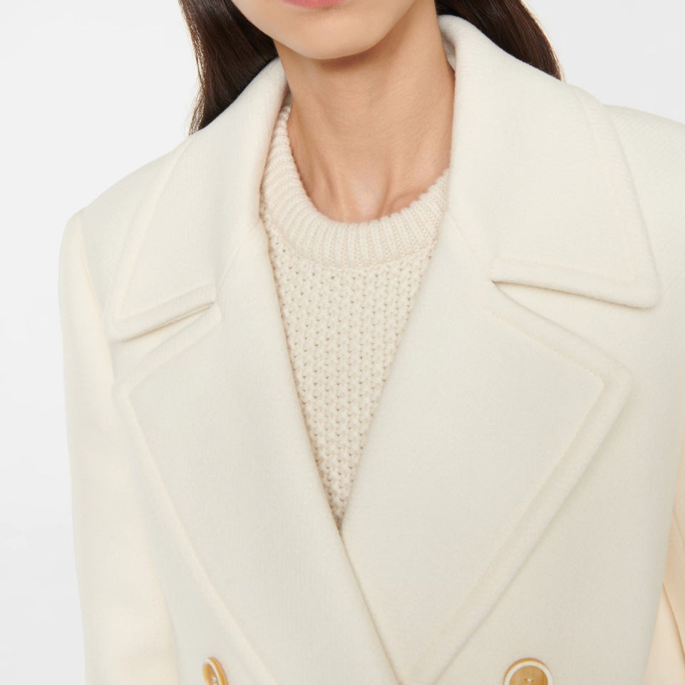 Double Breasted Mid-length Women's White Coat