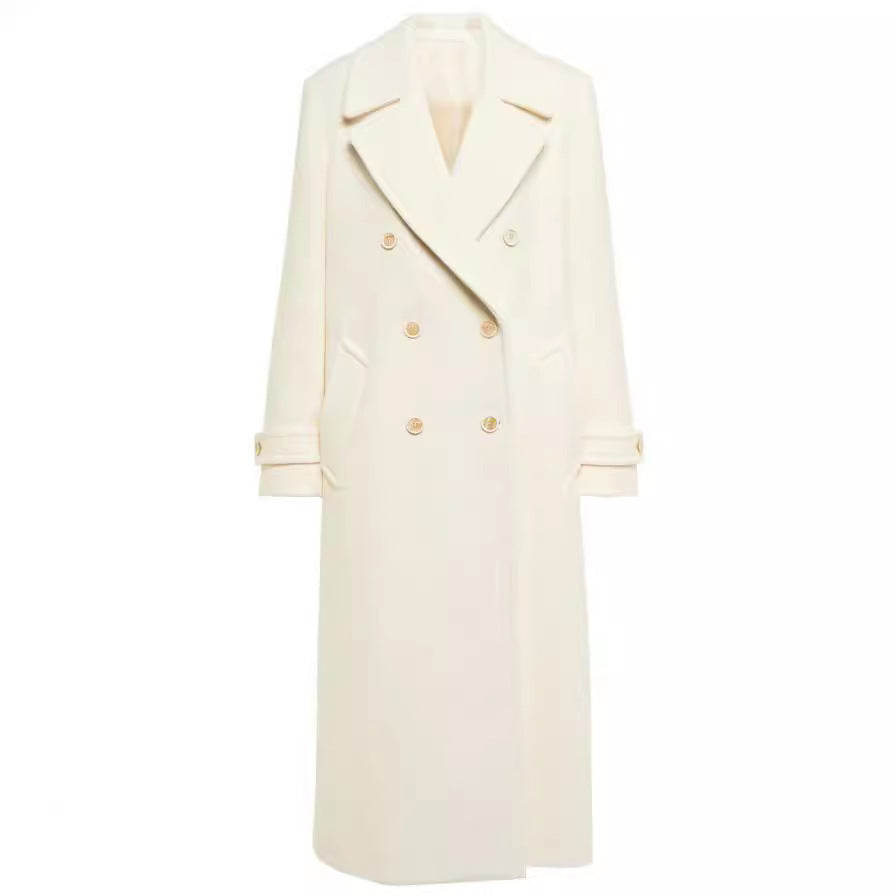 Double Breasted Mid-length Women's White Coat