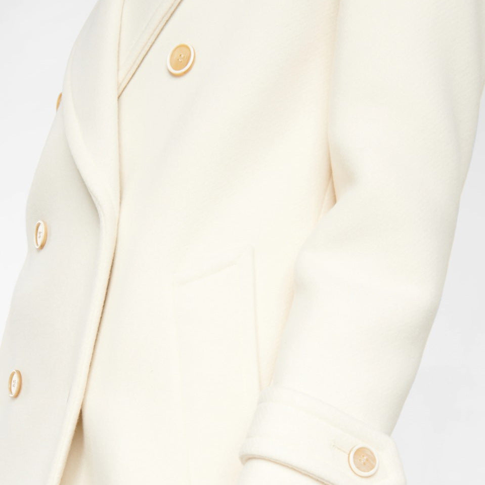 Double Breasted Mid-length Women's White Coat
