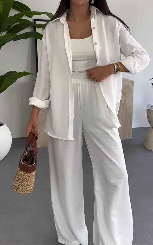 Solid Color Loose Top with Wide Leg Pants Two-piece Set